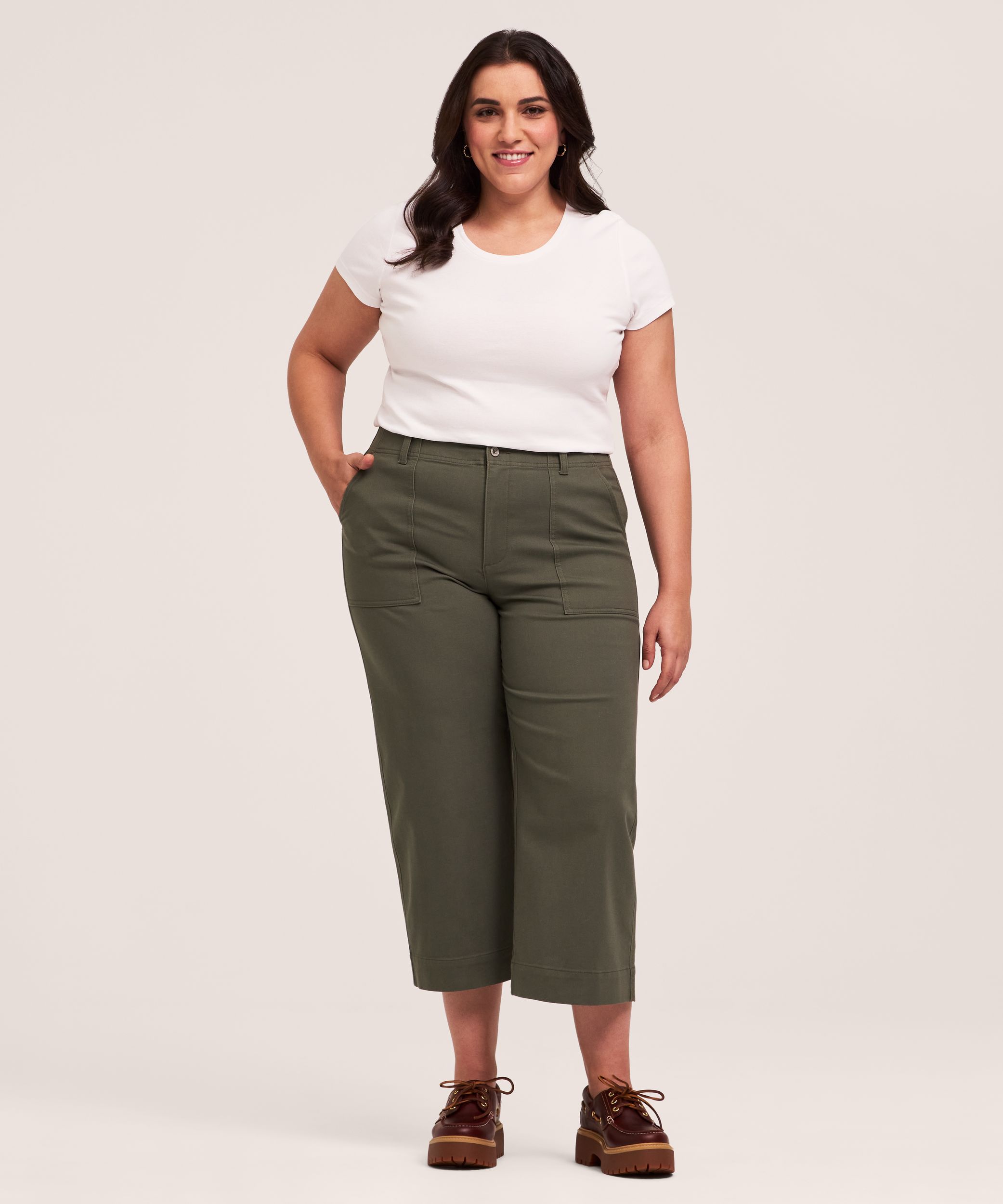 Denver Hayes Women's Wide Leg Stretch-Twill Crop Pants