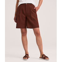 Bermuda en mélange de lin plissé pour femmes, Denver Hayes Front_Flat