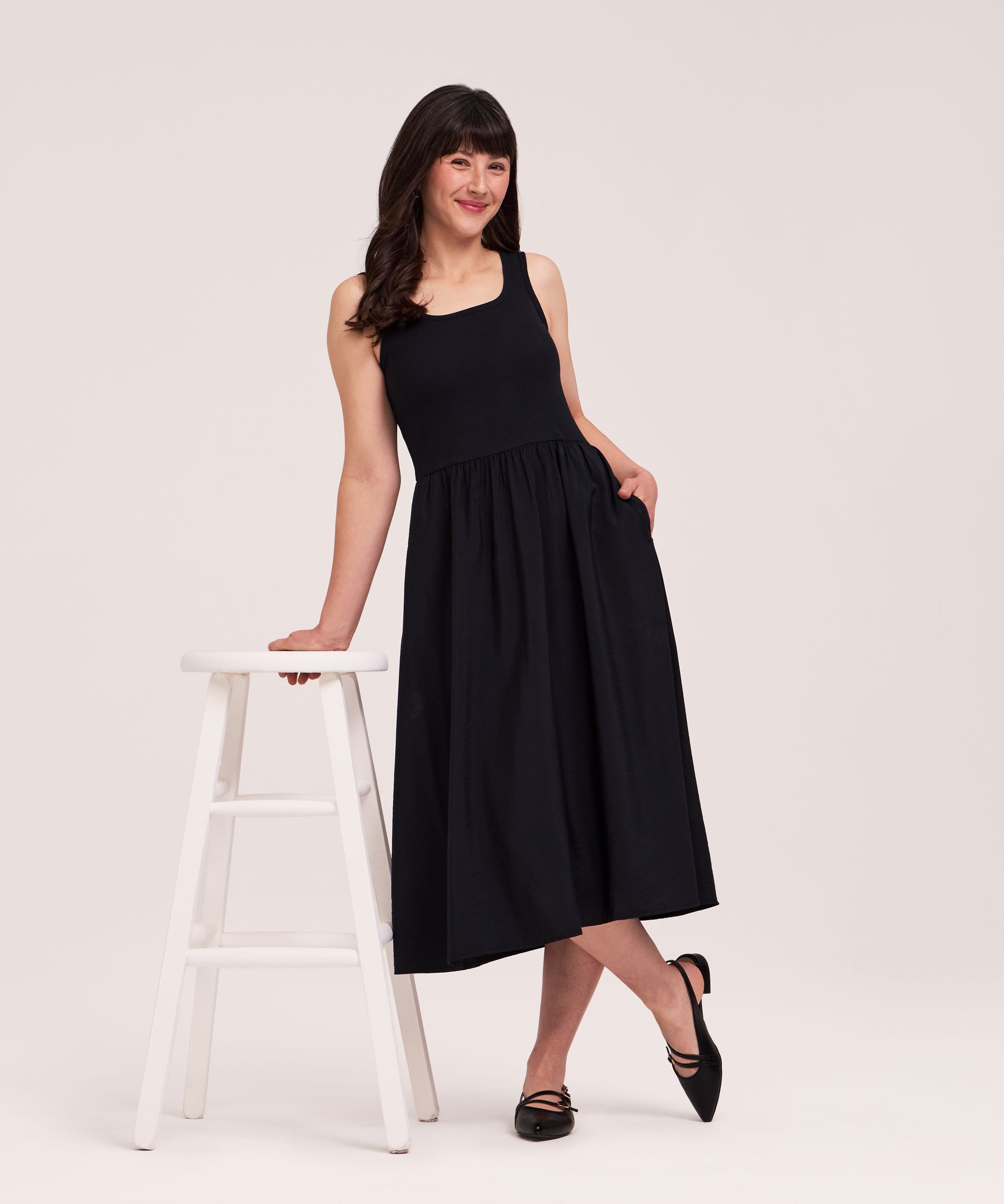 Denver Hayes Women's Rib Knit Bodice Mix Media Midi Dress