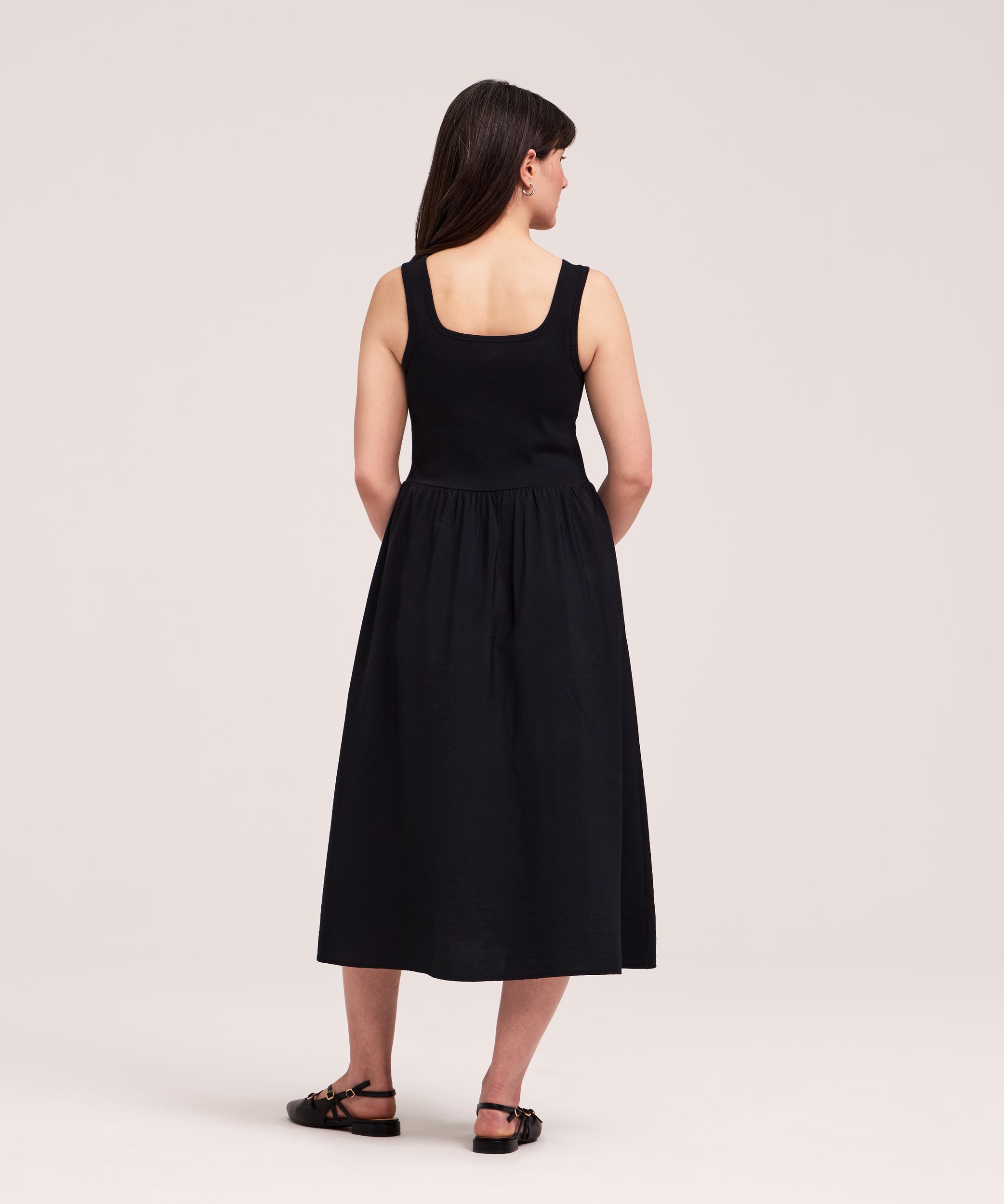 Denver Hayes Women's Rib Knit Bodice Mix Media Midi Dress