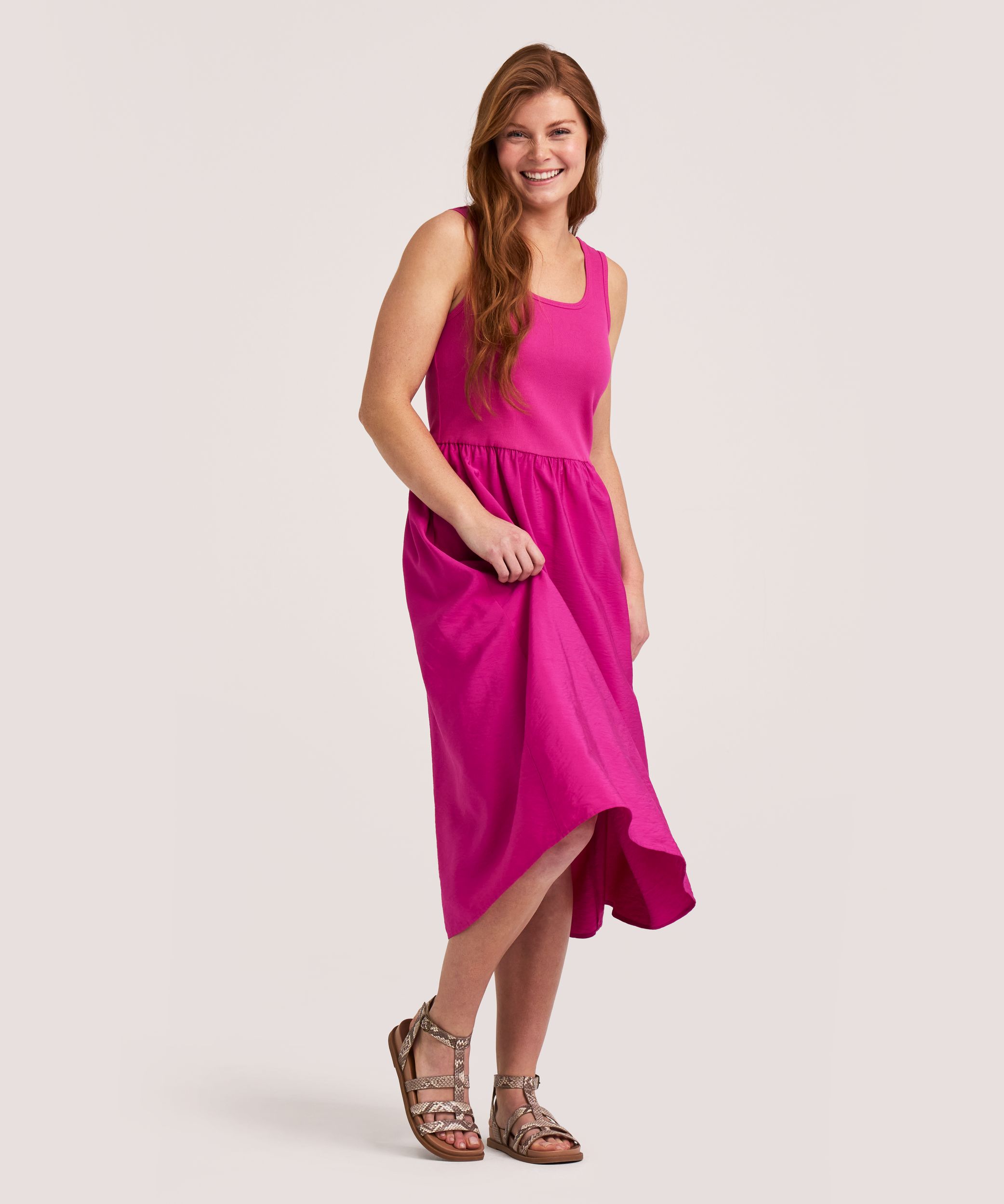 Denver Hayes Women's Rib Knit Bodice Mix Media Midi Dress