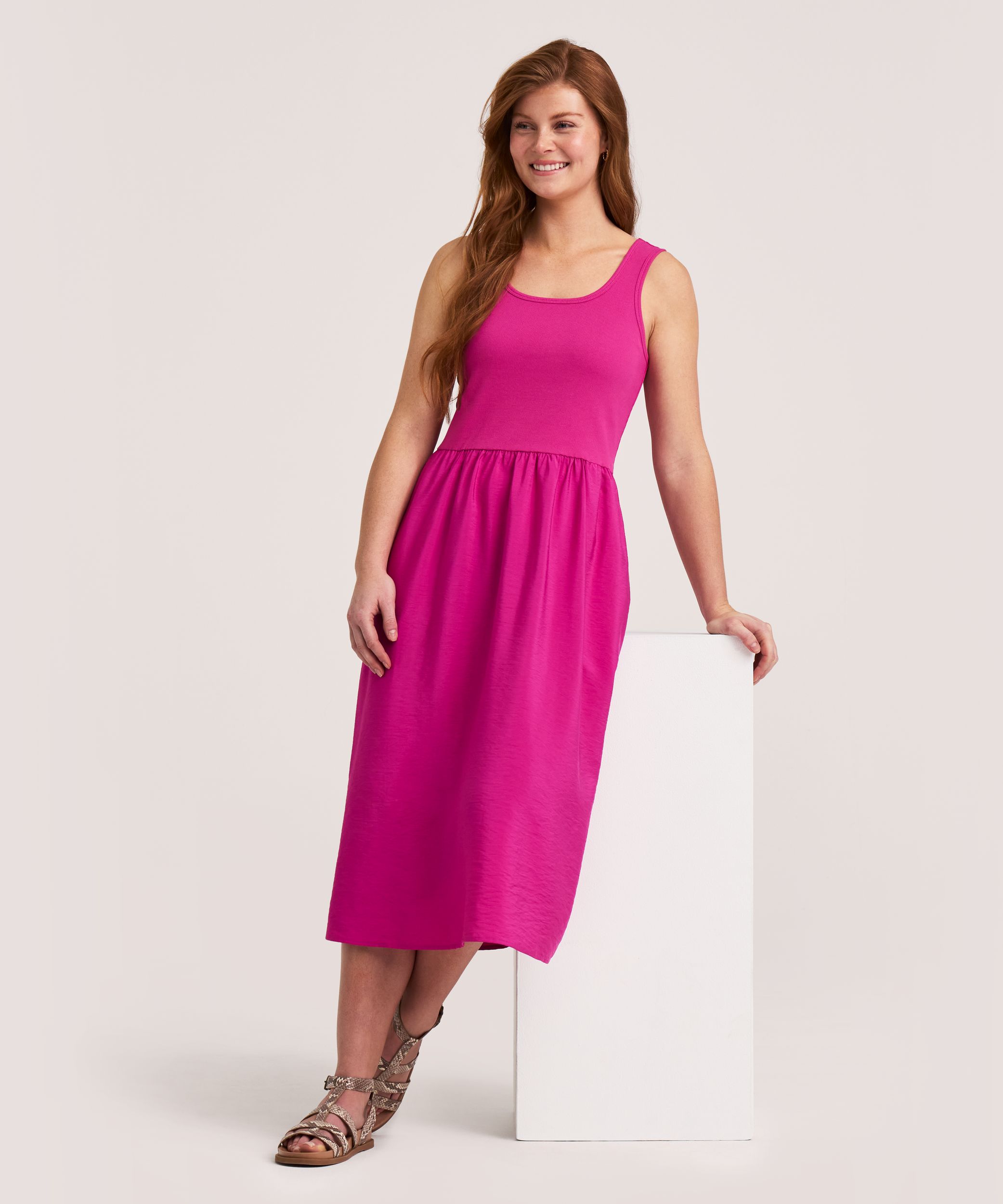 Denver Hayes Women's Rib Knit Bodice Mix Media Midi Dress