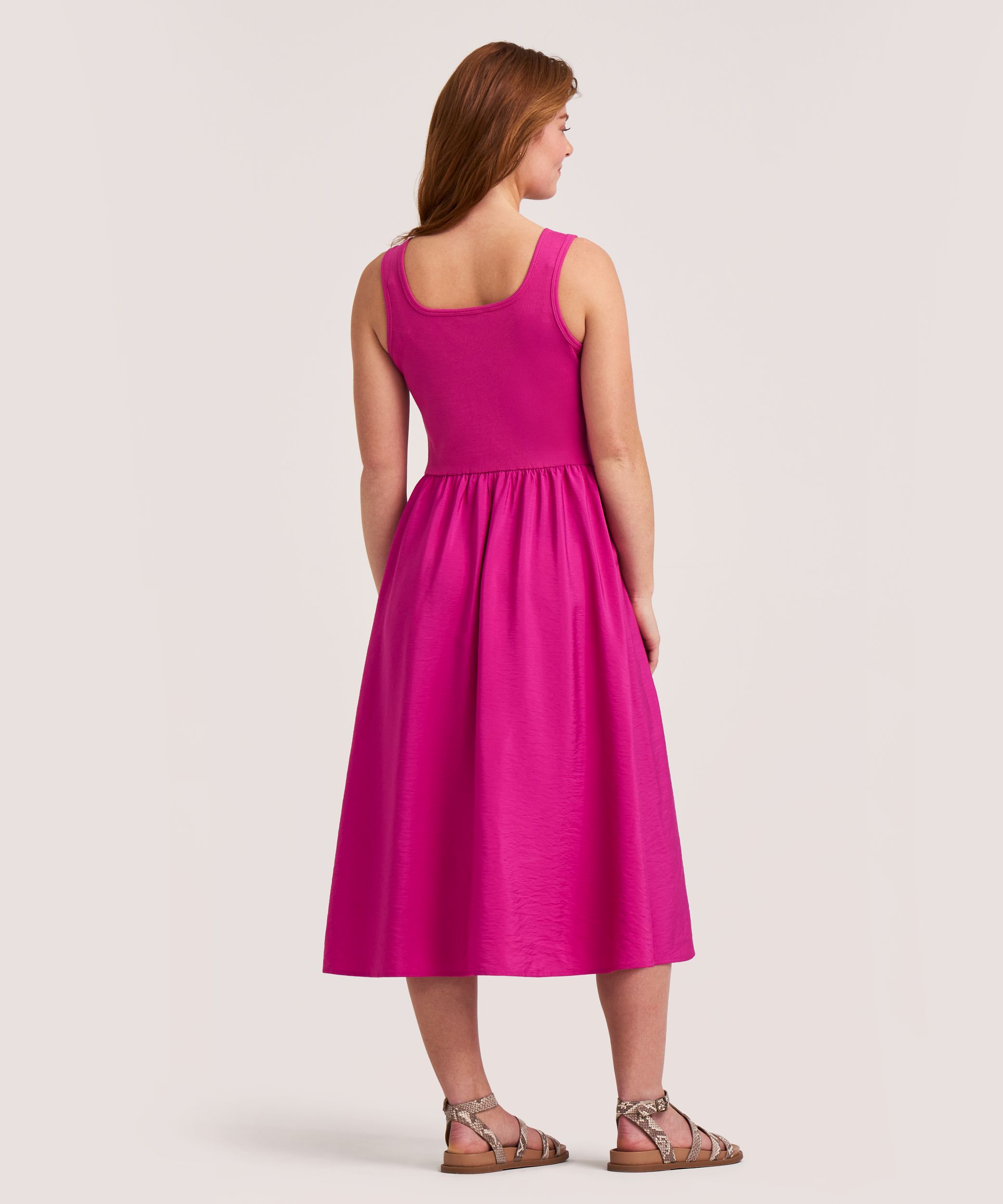 Denver Hayes Women's Rib Knit Bodice Mix Media Midi Dress