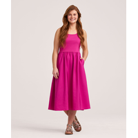Denver Hayes Women's Rib Knit Bodice Mix Media Midi Dress