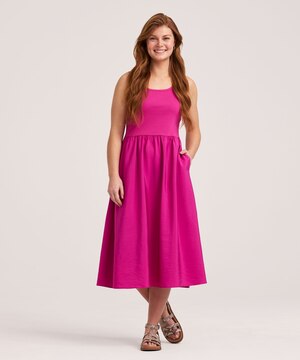 Denver Hayes Women's Rib Knit Bodice Mix Media Midi Dress