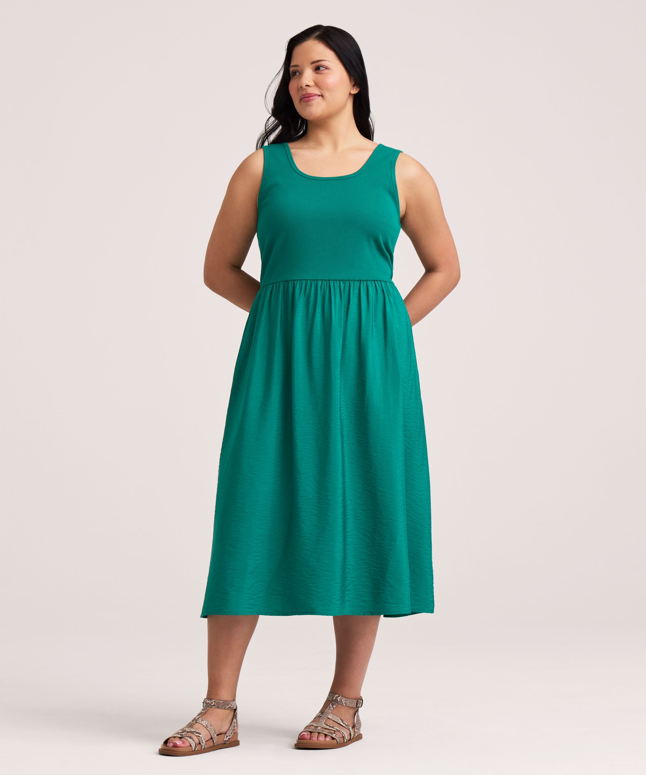 Robe mi-longue en tissu mélangé avec corsage en tricot côtelé pour femmes, Denver Hayes