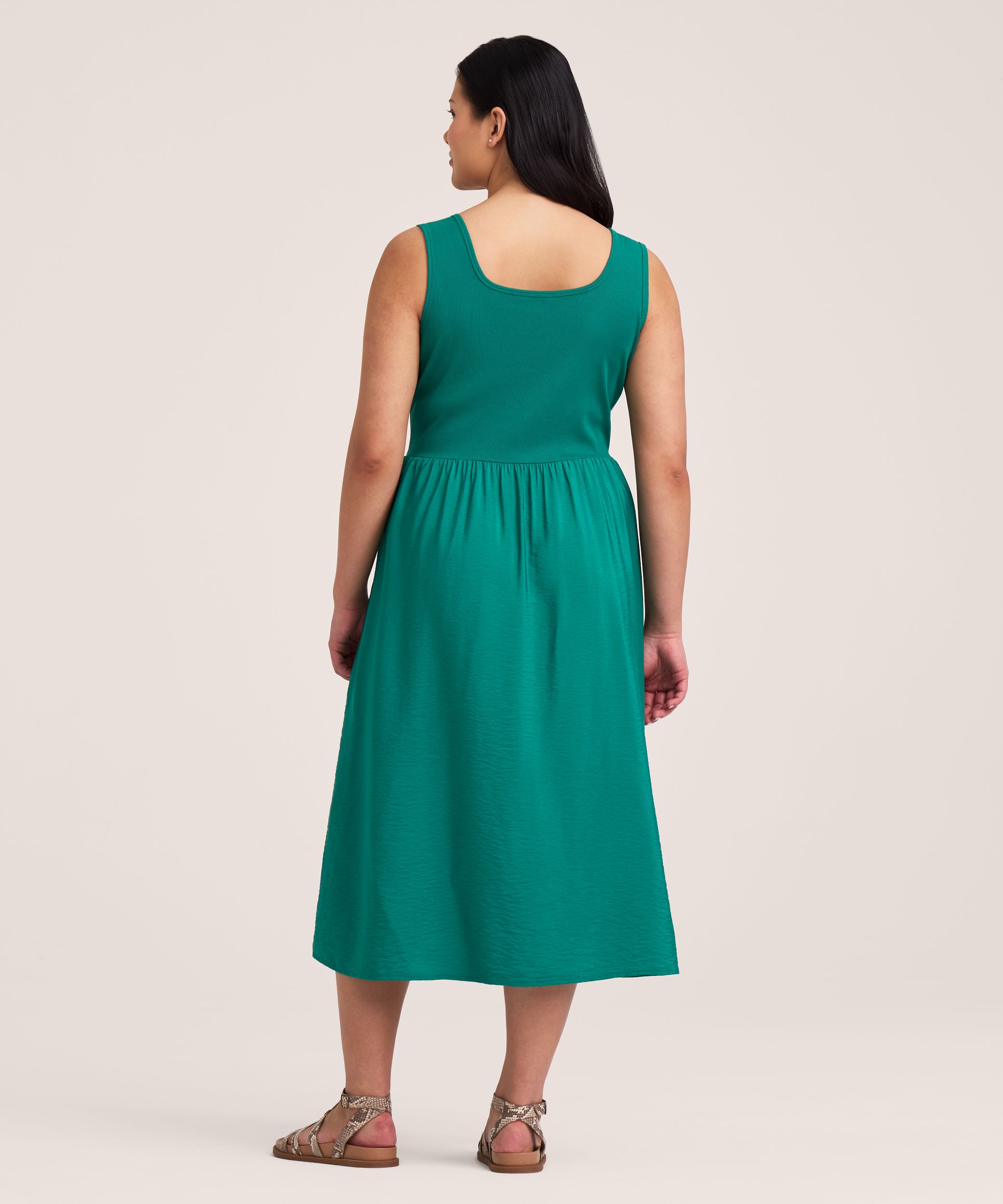 Robe mi-longue en tissu mélangé avec corsage en tricot côtelé pour femmes, Denver Hayes