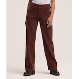 Pantalon en velours côtelé extensible à jambes larges pour femme, avec une poche plaquée à l'avant, Denver Hayes Front_Flat