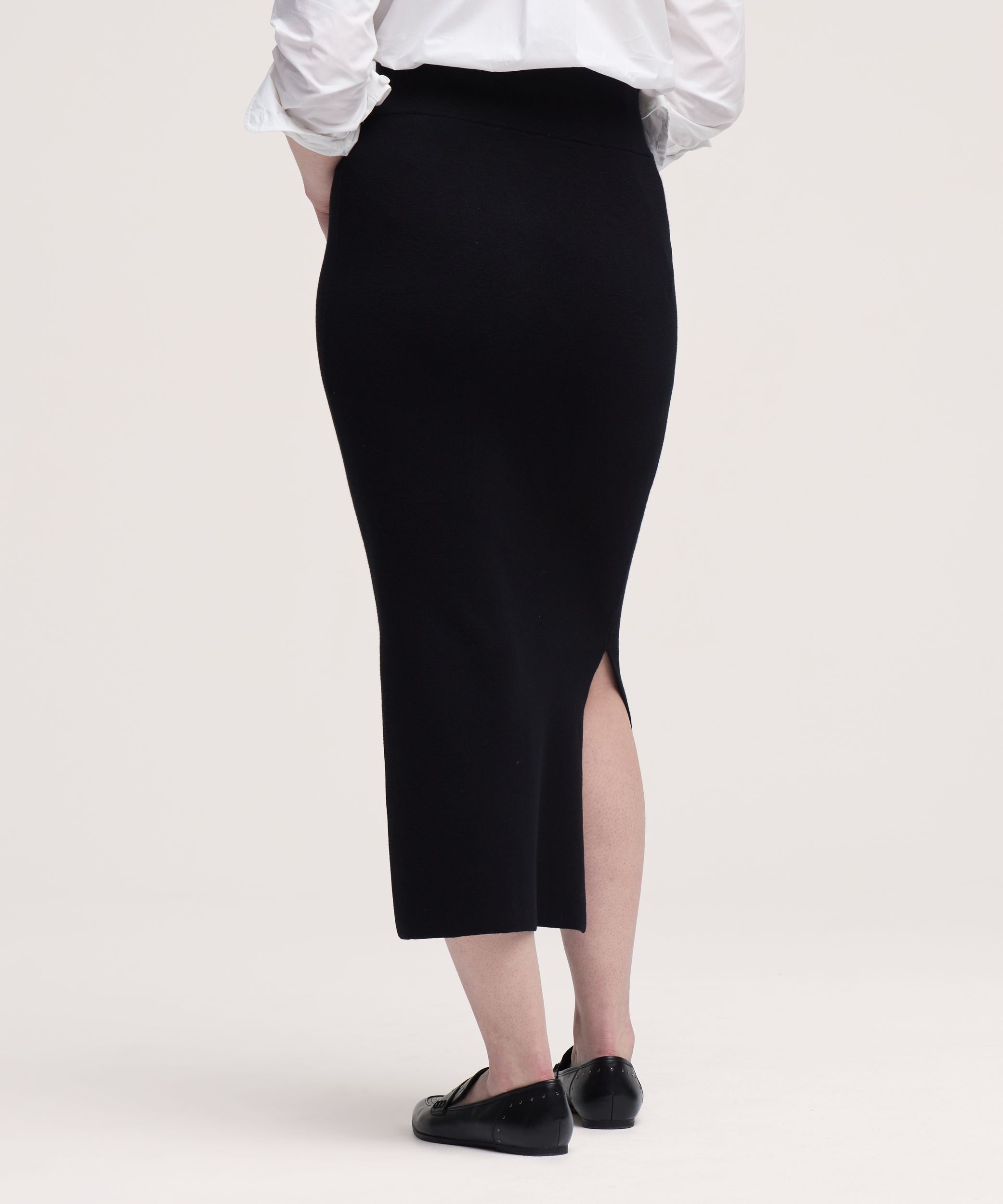 Jupe mi-longue en tricot double avec fentes pour femmes, Denver Hayes