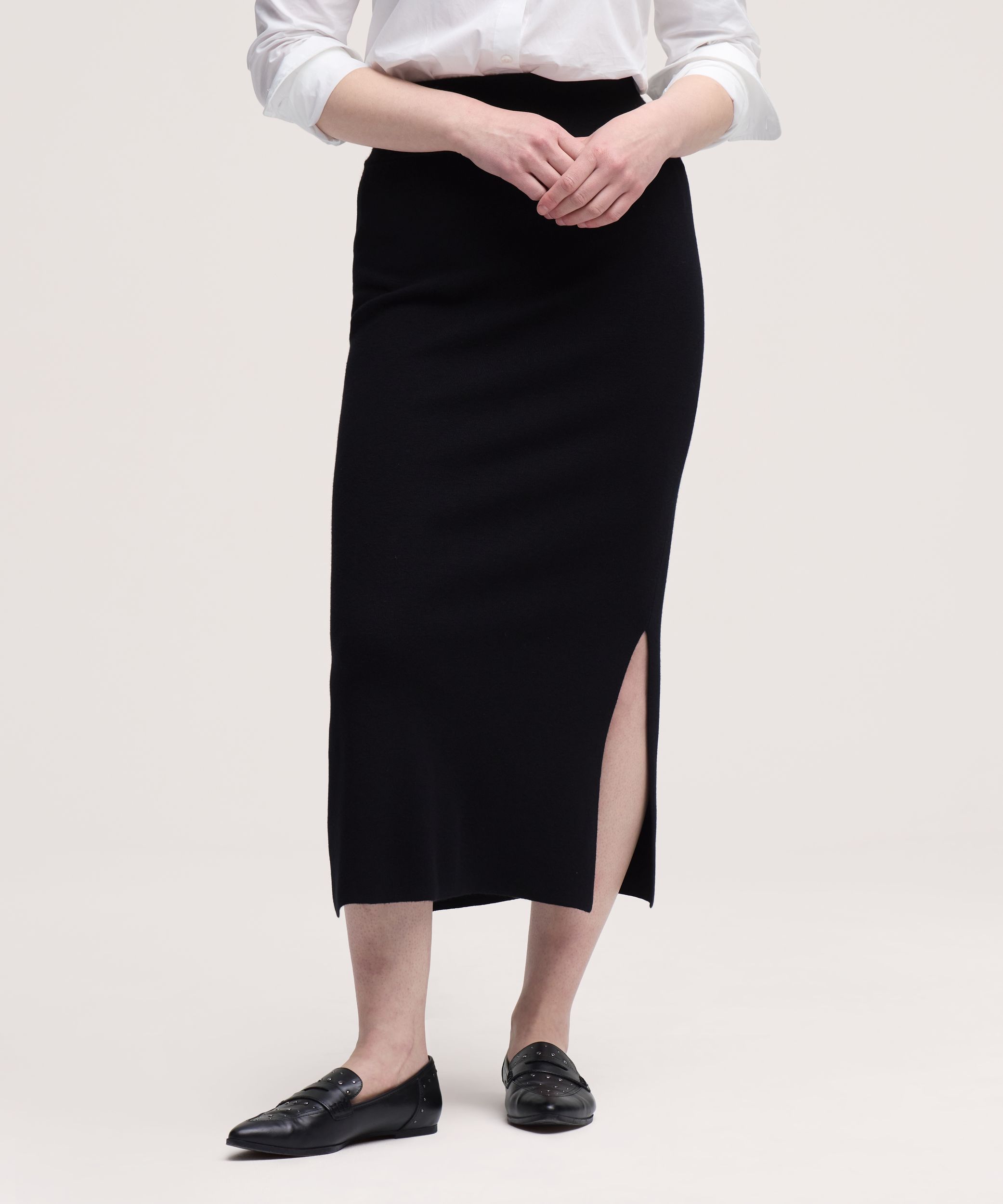 Jupe mi-longue en tricot double avec fentes pour femmes, Denver Hayes