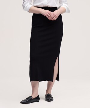 Jupe mi-longue en tricot double avec fentes pour femmes, Denver Hayes