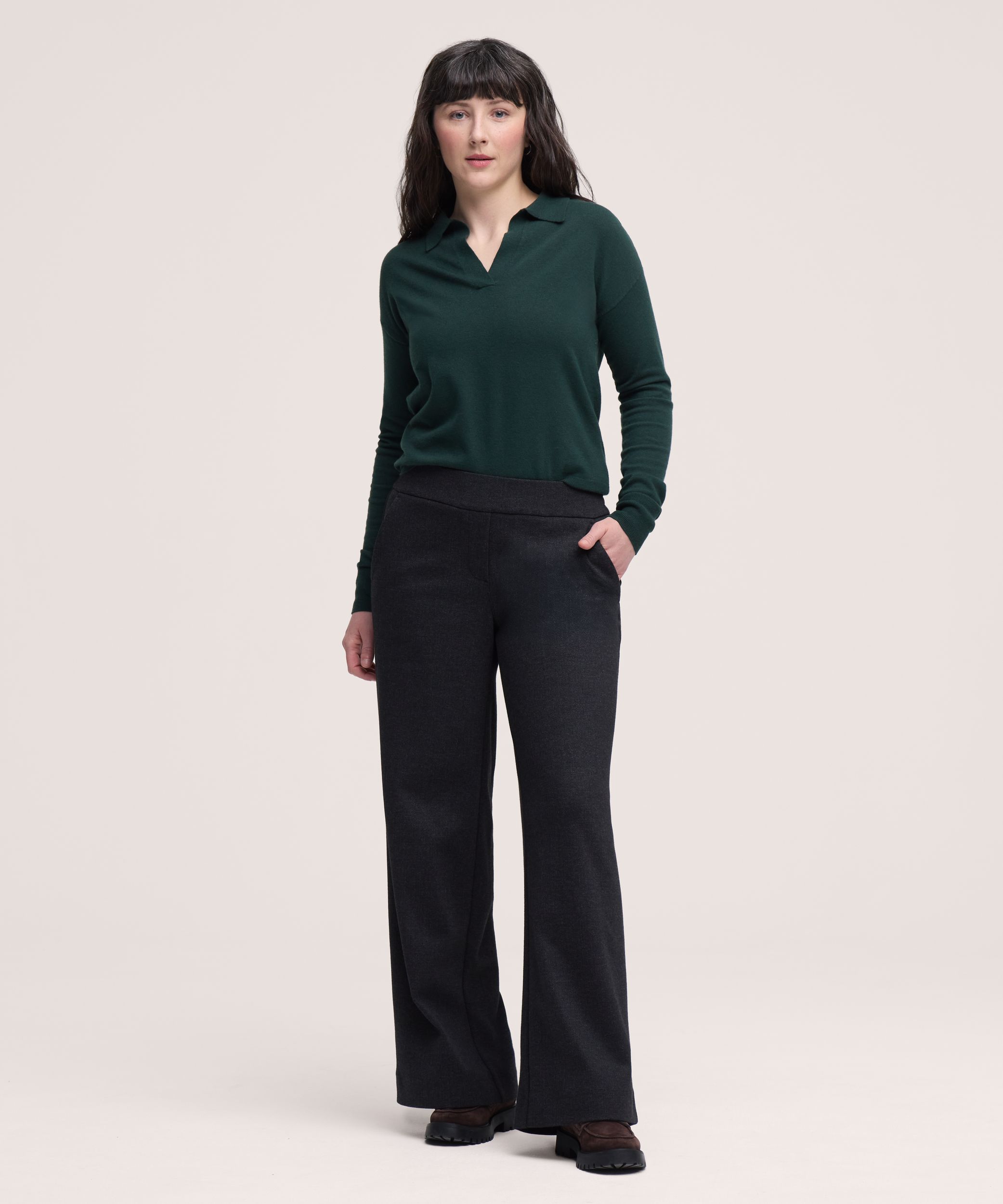 Pantalon facile à enfiler en tricot à jambe large et à motif pour femmes, Denver Hayes