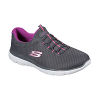 Skechers Women's Jumpstart Summits Slip On Shoes - Charcoal/Pink Front_Three_Fourths_Angled_Right