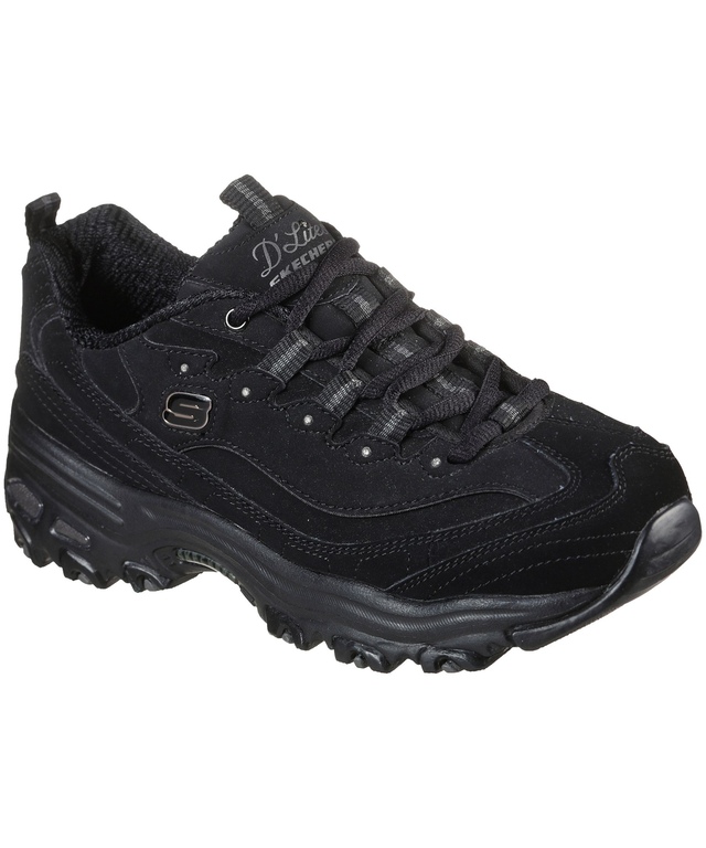 Skechers Women's D'Lites Play On Nubuck Lace Up Shoes - Black