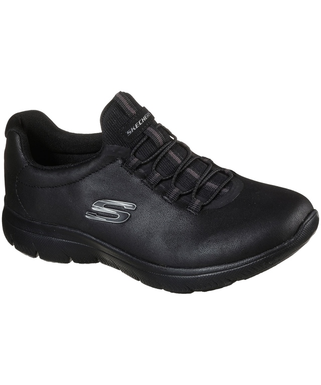 Skechers Chaussures de sport à lacets élastiques et à enfiler en Duraleather pour femmes, Summits, noir