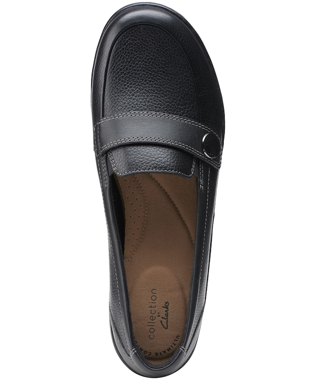 Clarks Women's Cora Daisy Leather Slip On Loafer Shoes - Black | Marks