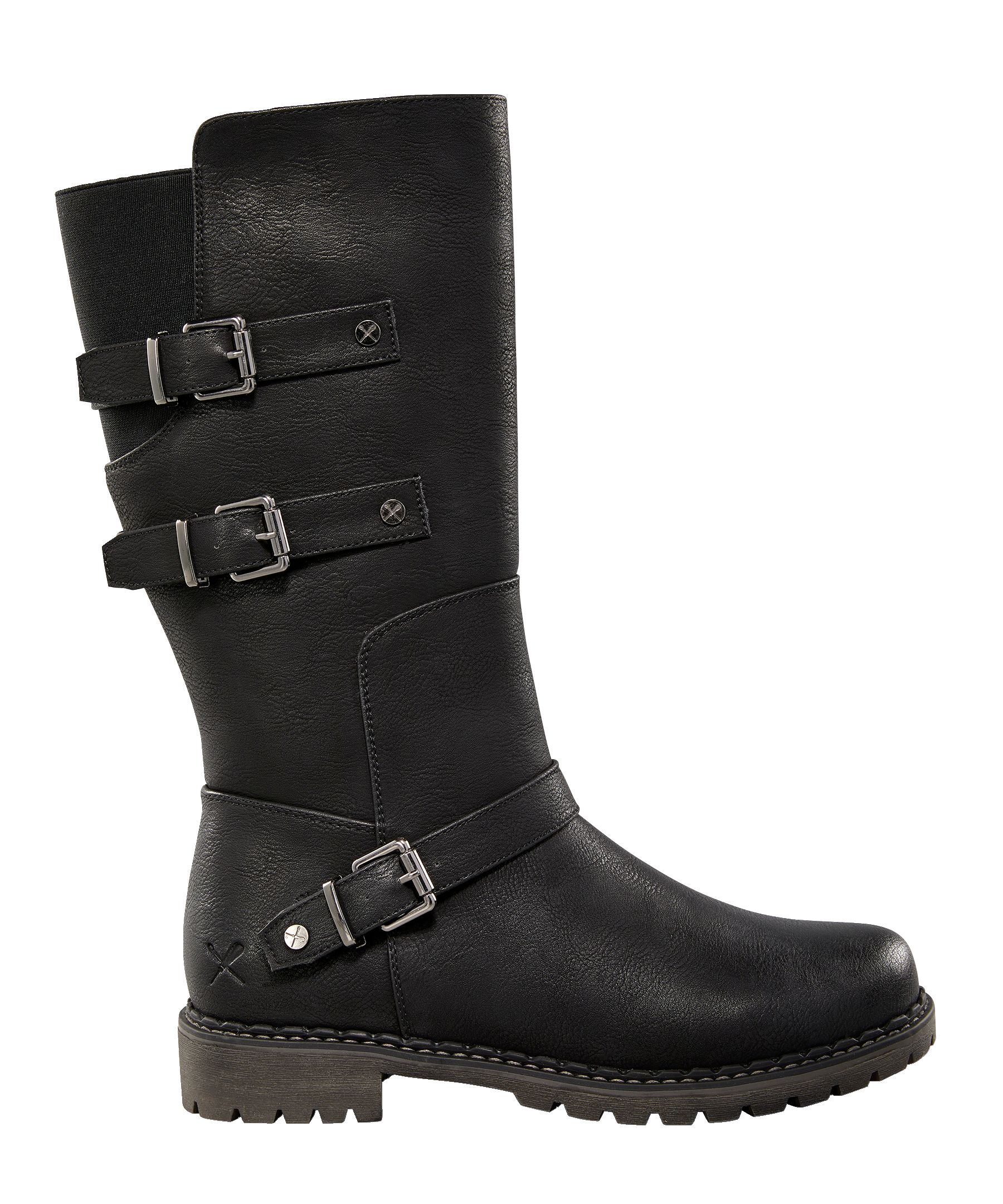 Tall black buckle outlet boots