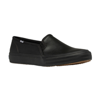 KEDS Women's Double Decker Leather Sneakers - Black Front_Three_Fourths_Angled_Right