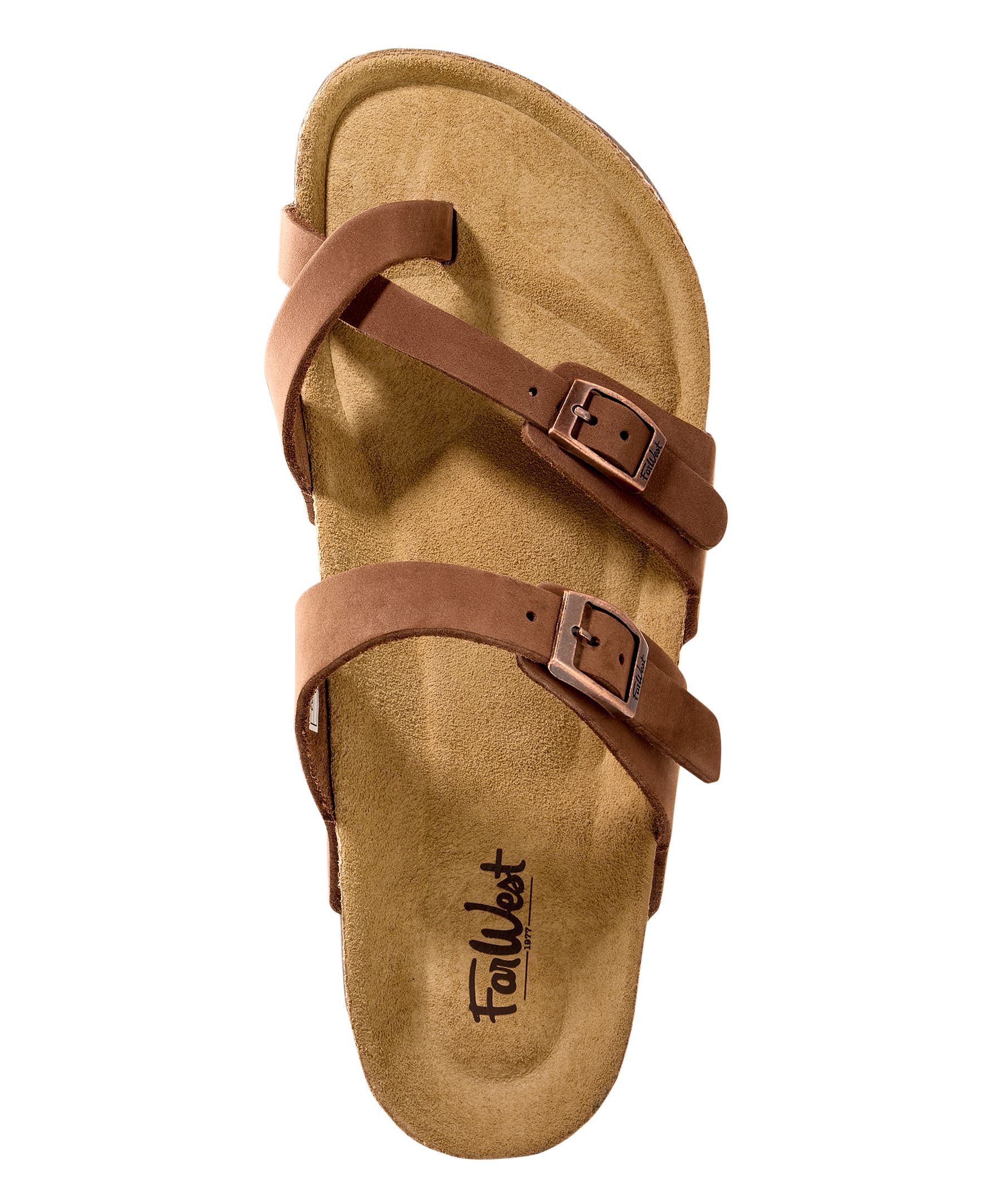 FarWest Women's Kelowna Leather Toe Loop Cork Sandals