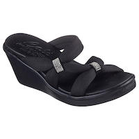 Skechers Women's Rumble On Wedge with Luxe Foam Slides Front_Three_Fourths_Angled_Right