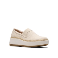 Clarks Women's Zylah Sky Canvas Wedge Slip On Shoes - Wide Front_Three_Fourths_Angled_Right