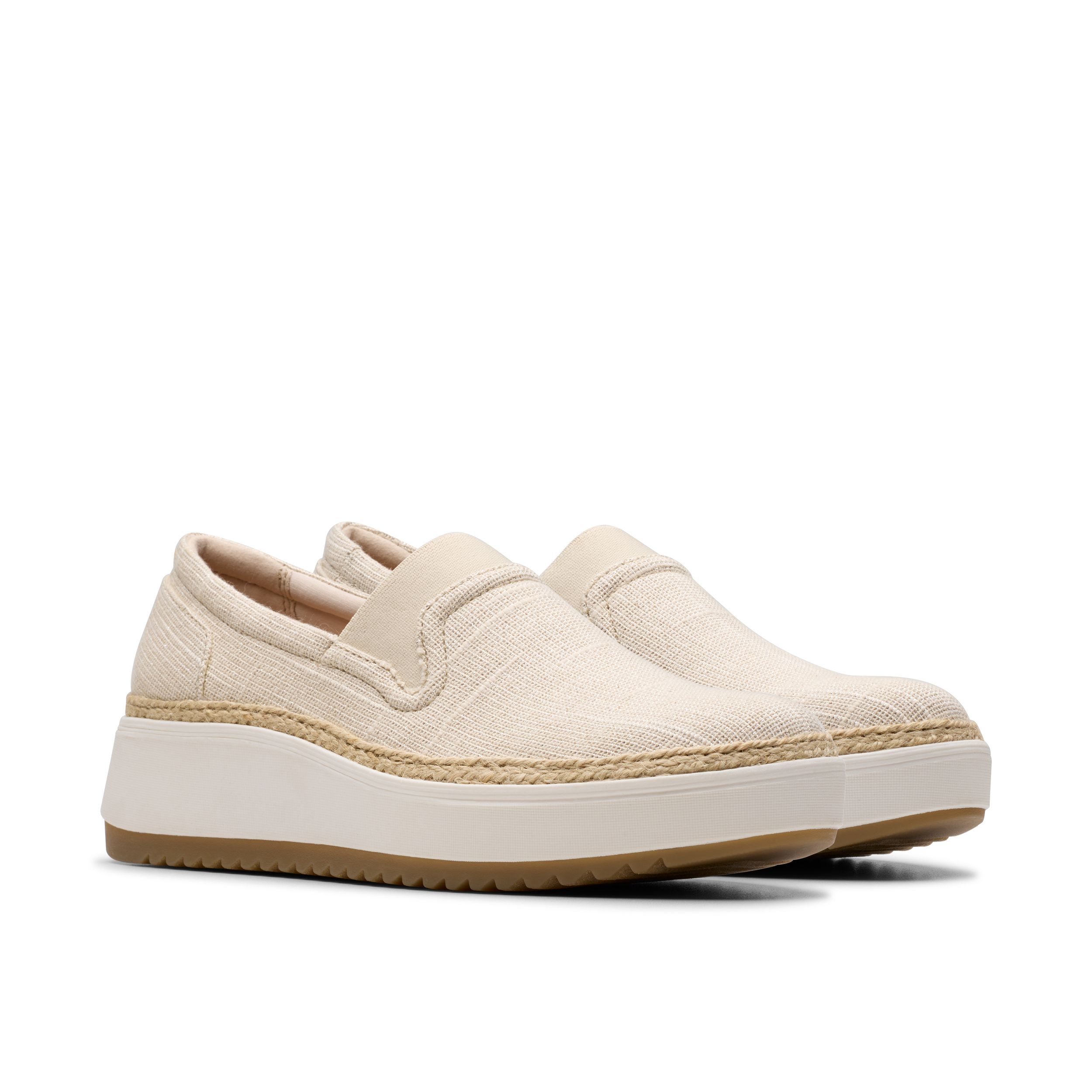 Chaussures à enfiler à talon compensé en toile pour femmes, large, Zylah Sky, Clarks