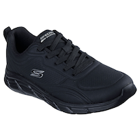 Skechers Women's Bobs Flex Low Debossed Lace Up Sneakers - Wide Front_Three_Fourths_Angled_Right
