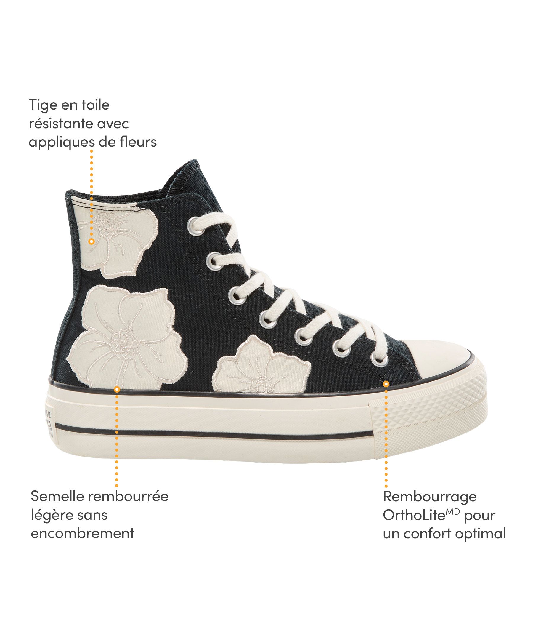 Chaussures de sport à plate-forme pour femmes, Lift Platform Flowers, Converse