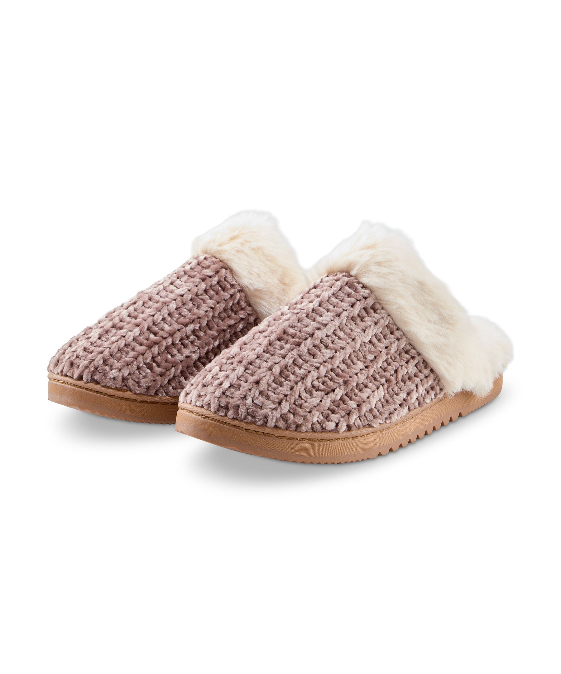 Denver Hayes Women's Fur Collar Cable Knit Slippers
