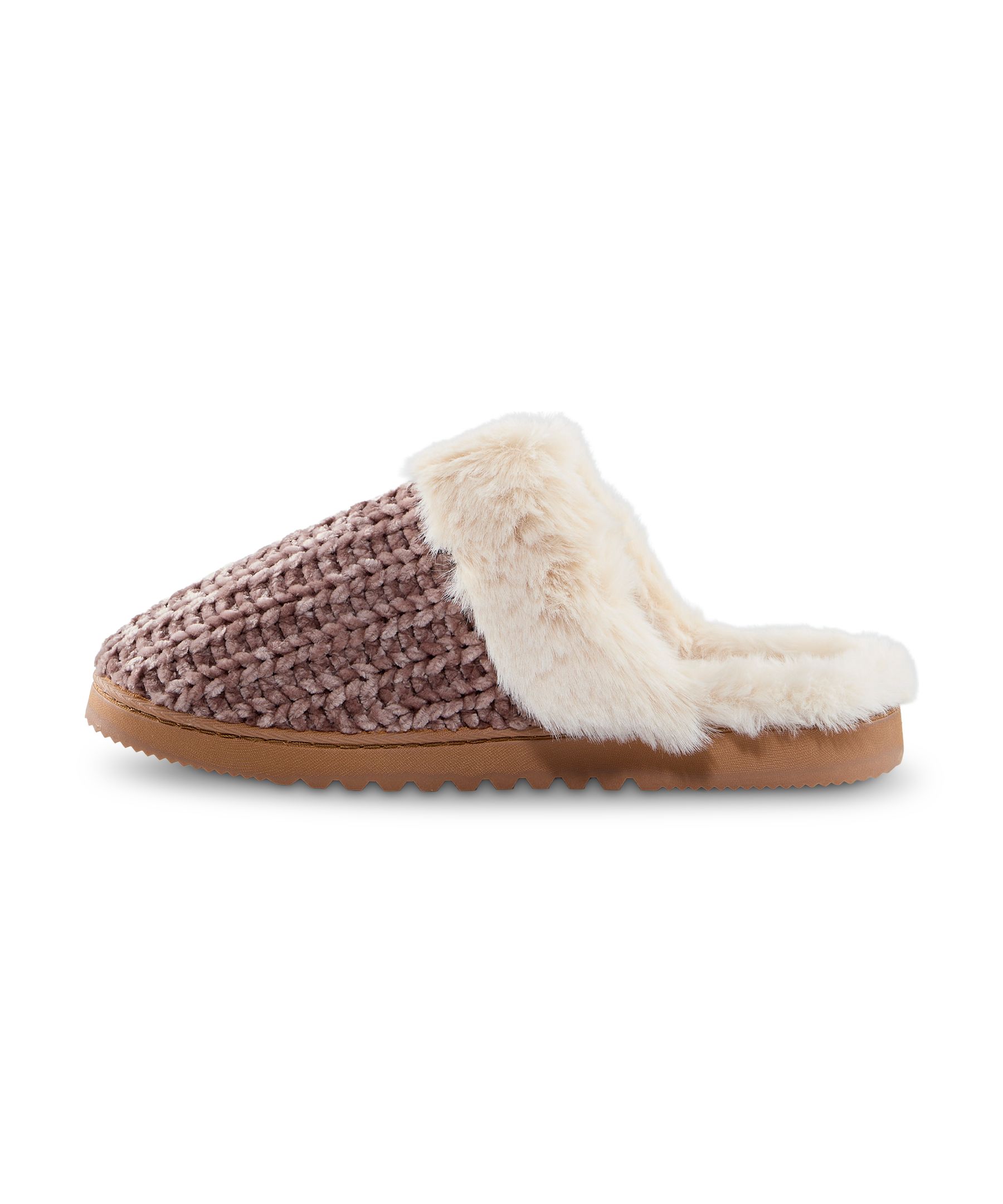 Denver Hayes Women's Fur Collar Cable Knit Slippers