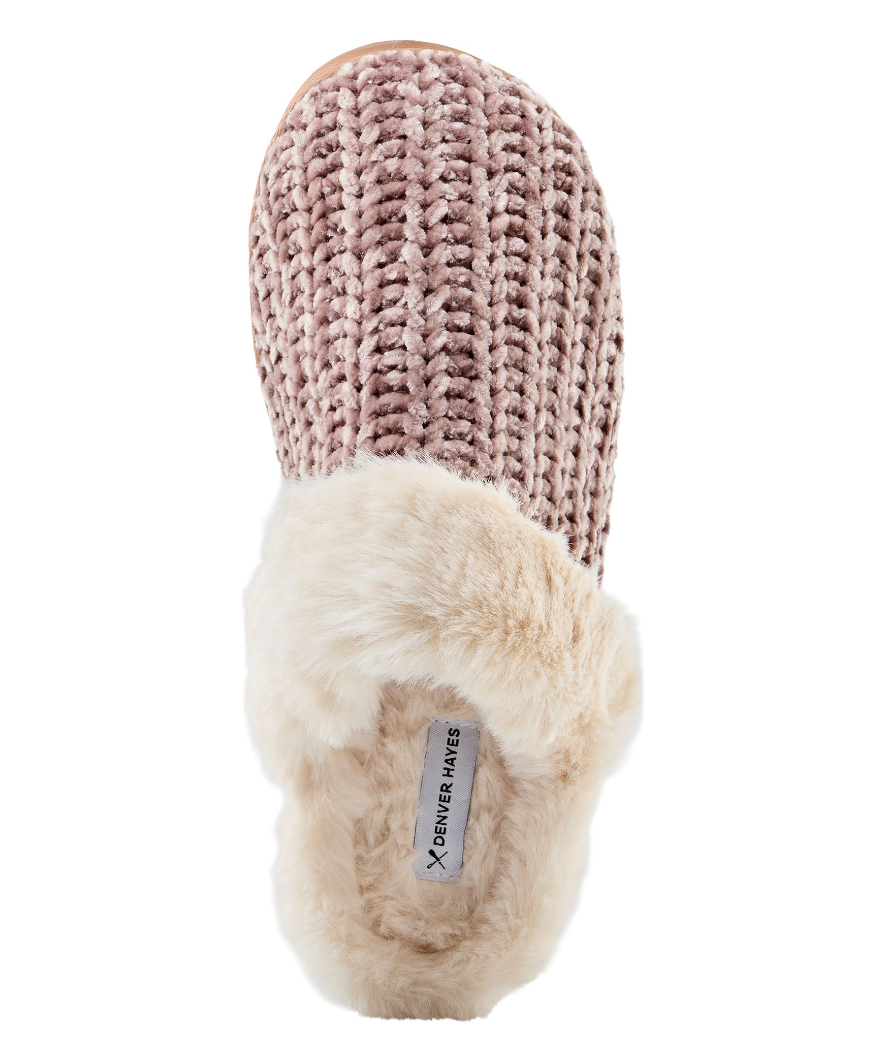 Denver Hayes Women's Fur Collar Cable Knit Slippers