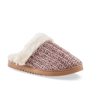 Denver Hayes Women's Fur Collar Cable Knit Slippers