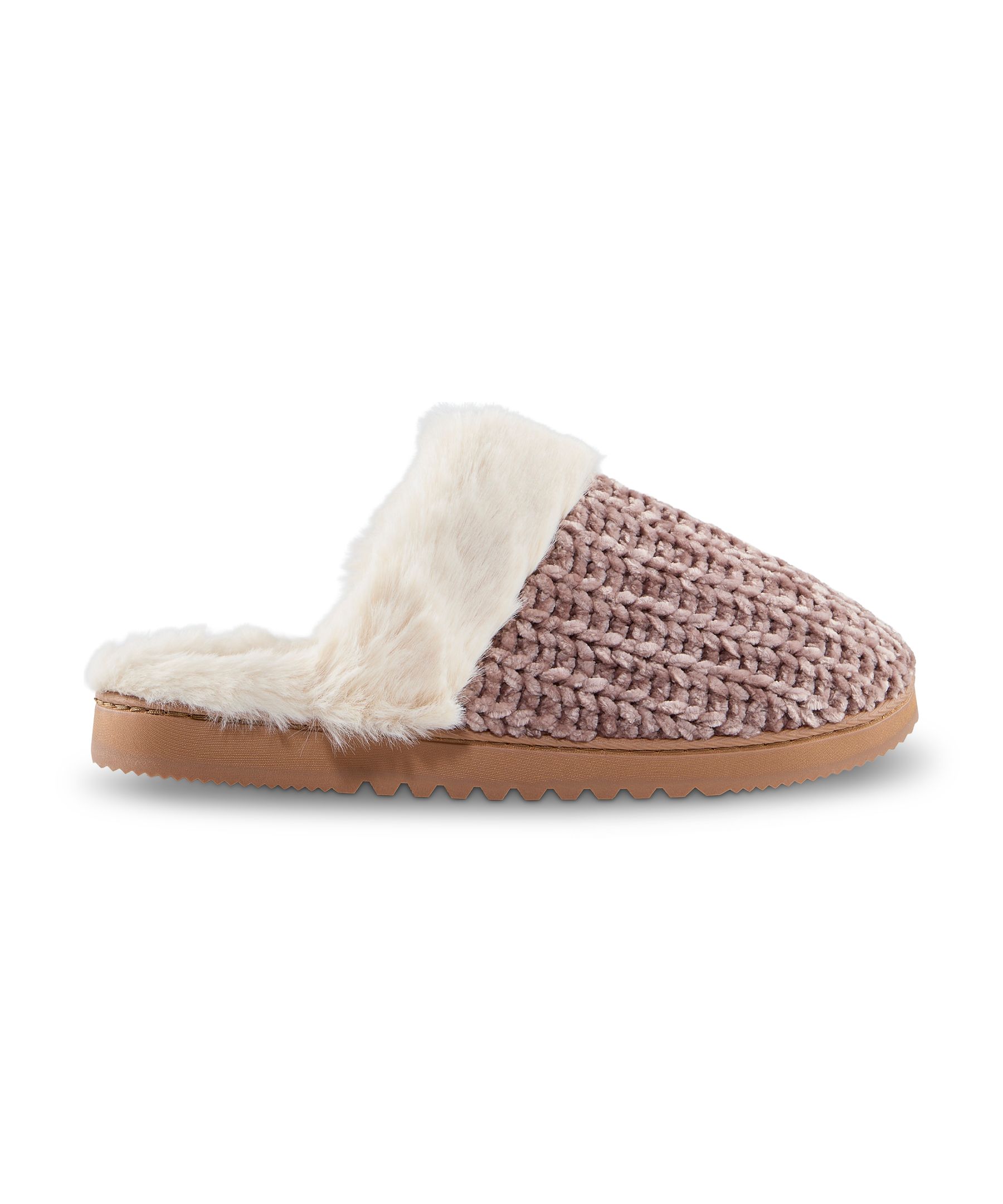 Denver Hayes Women's Fur Collar Cable Knit Slippers