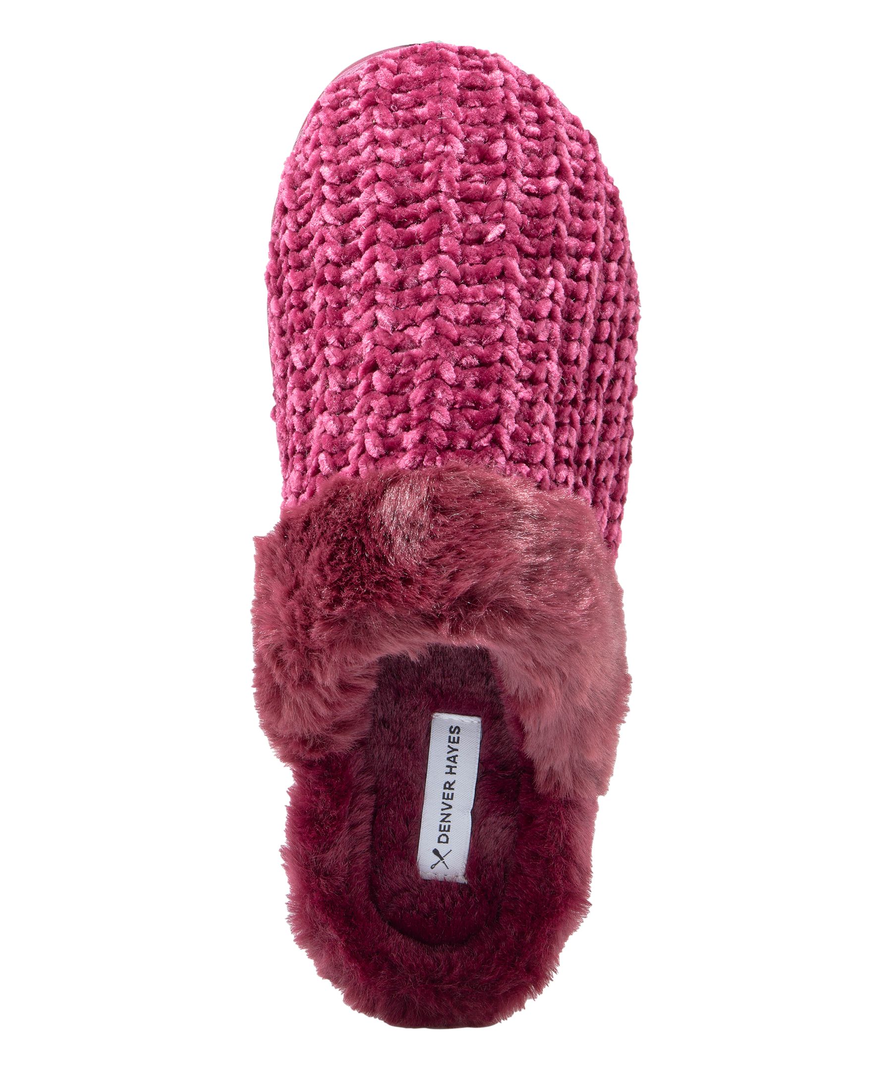 Denver Hayes Women's Fur Collar Cable Knit Slippers