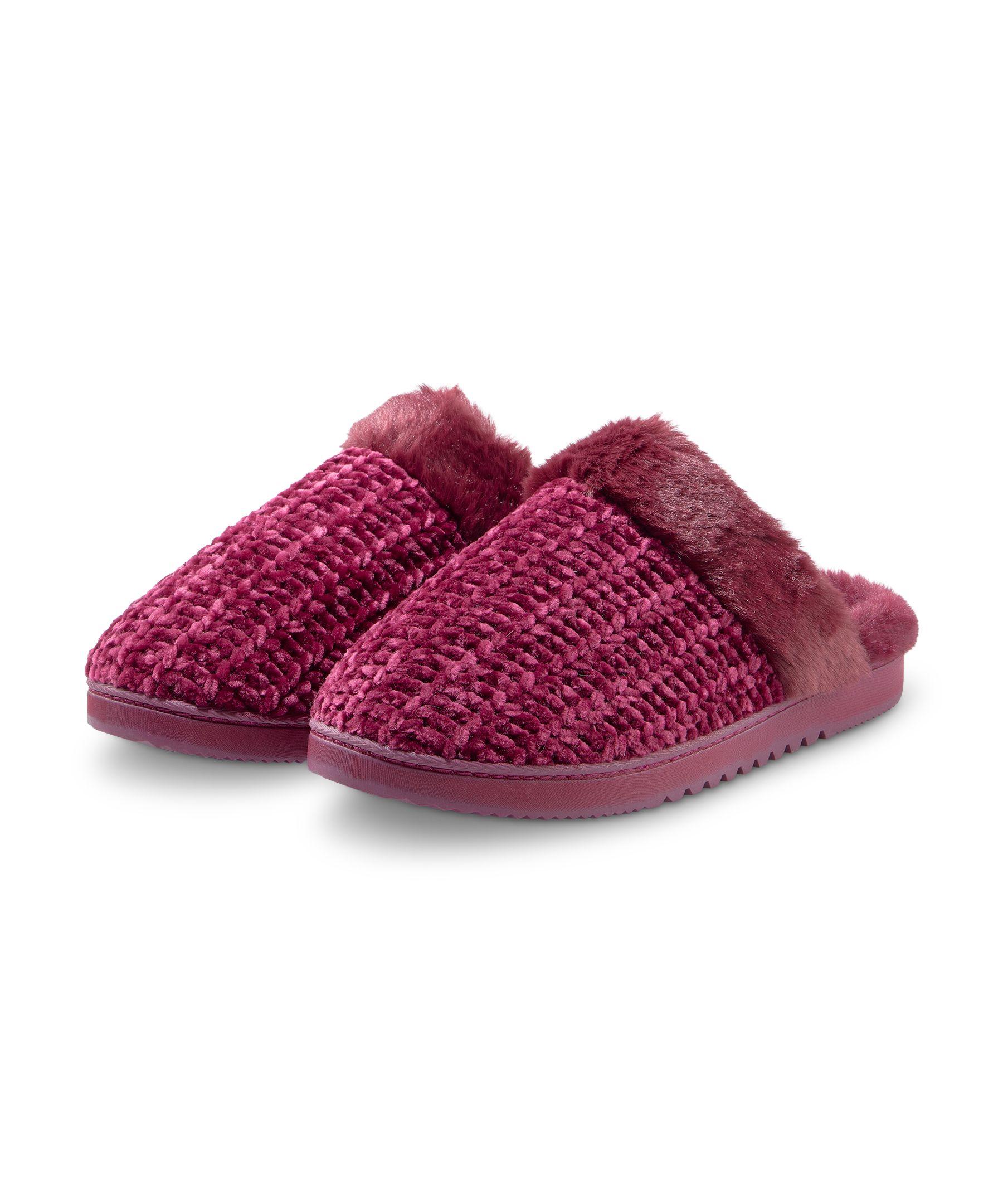 Denver Hayes Women's Fur Collar Cable Knit Slippers