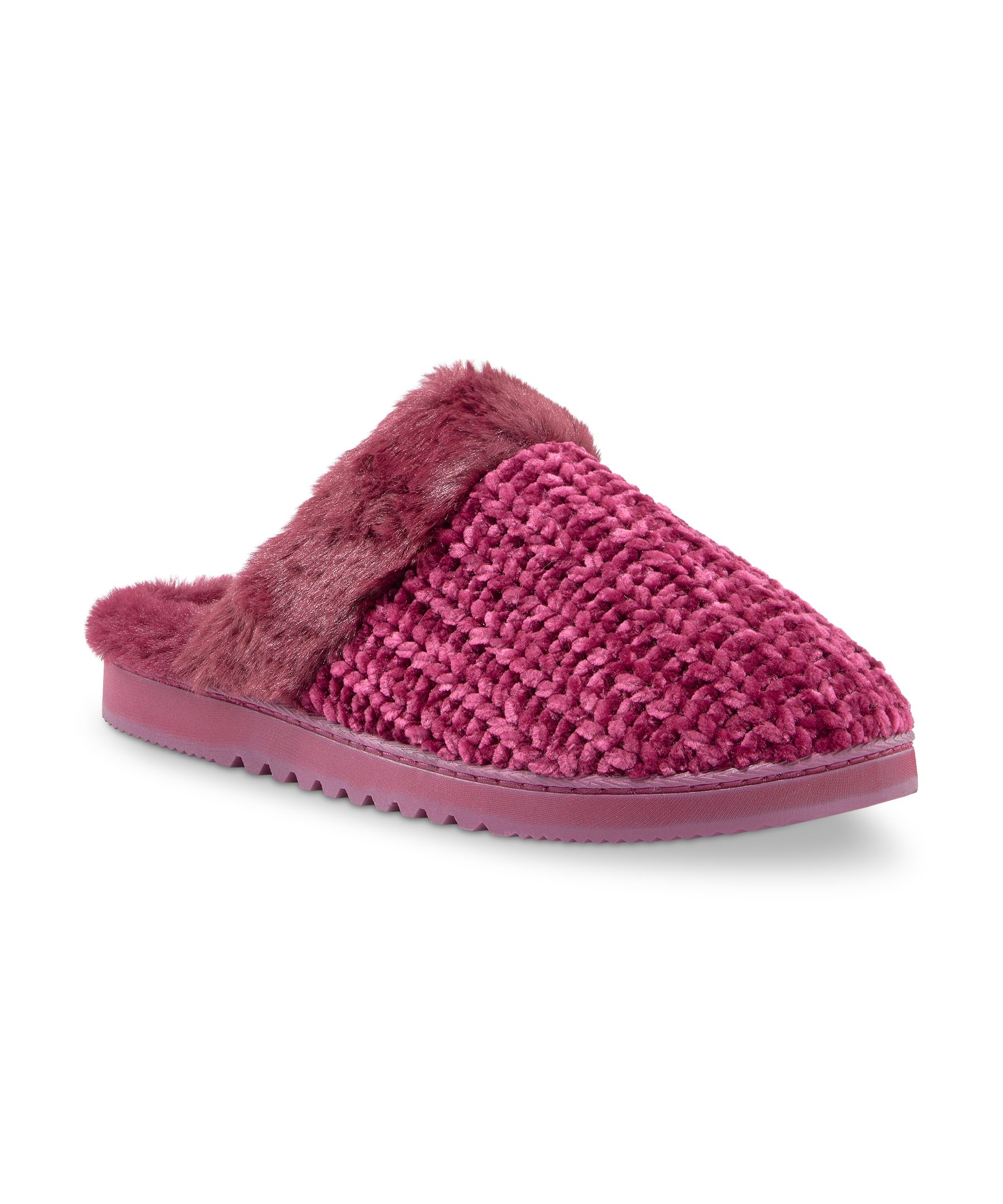 Denver Hayes Women's Fur Collar Cable Knit Slippers