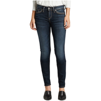 Silver Women's Suki Curvy Fit Mid Rise Skinny Jeans - Dark Indigo Front_Flat