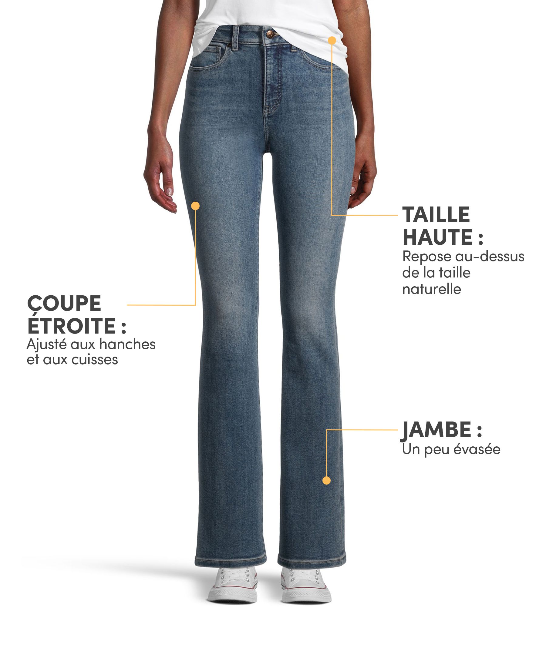 Jean étroit semi-évasé Denver Hayes à taille haute pour femmes