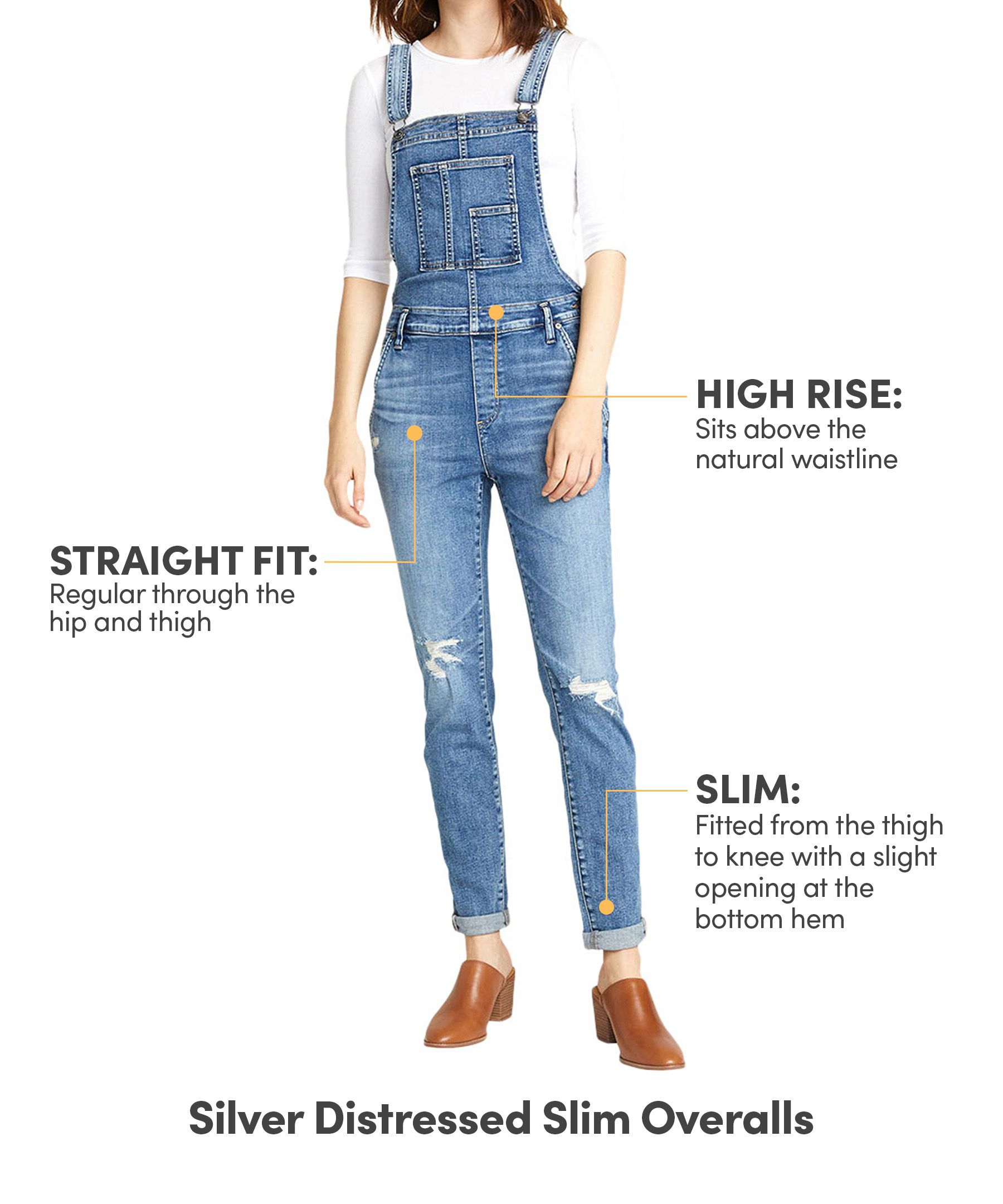Silver Women's Distressed Slim Leg Overalls - Medium Indigo