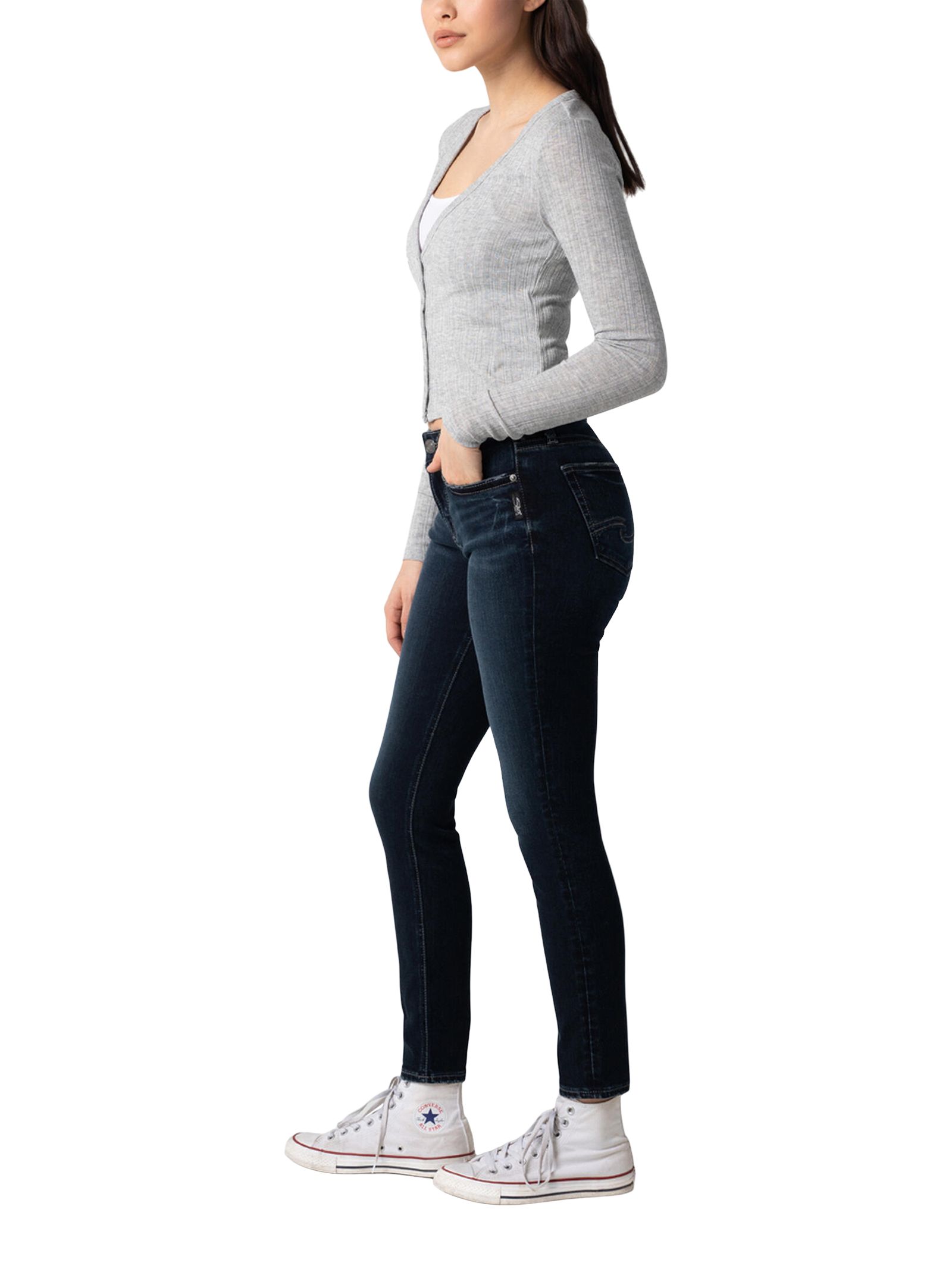 Jean moulant à taille mi-basse qui épouse les courbes pour femmes, Suki, Silver