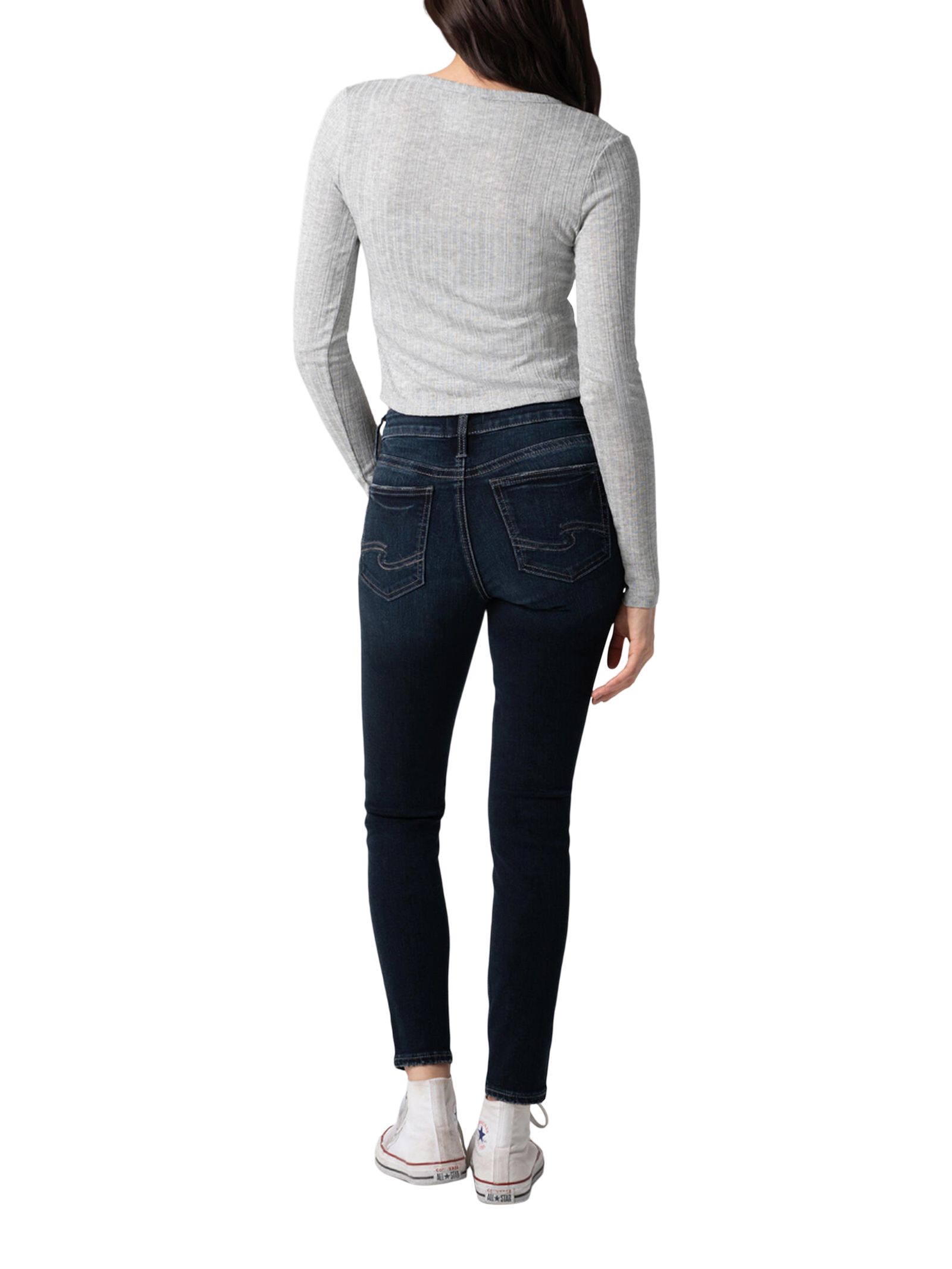 Jean moulant à taille mi-basse qui épouse les courbes pour femmes, Suki, Silver