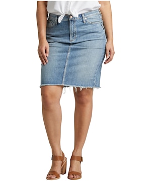 Silver Women's Frisco Super High Rise Vintage Fit Pencil Jean Skirt Plus Size