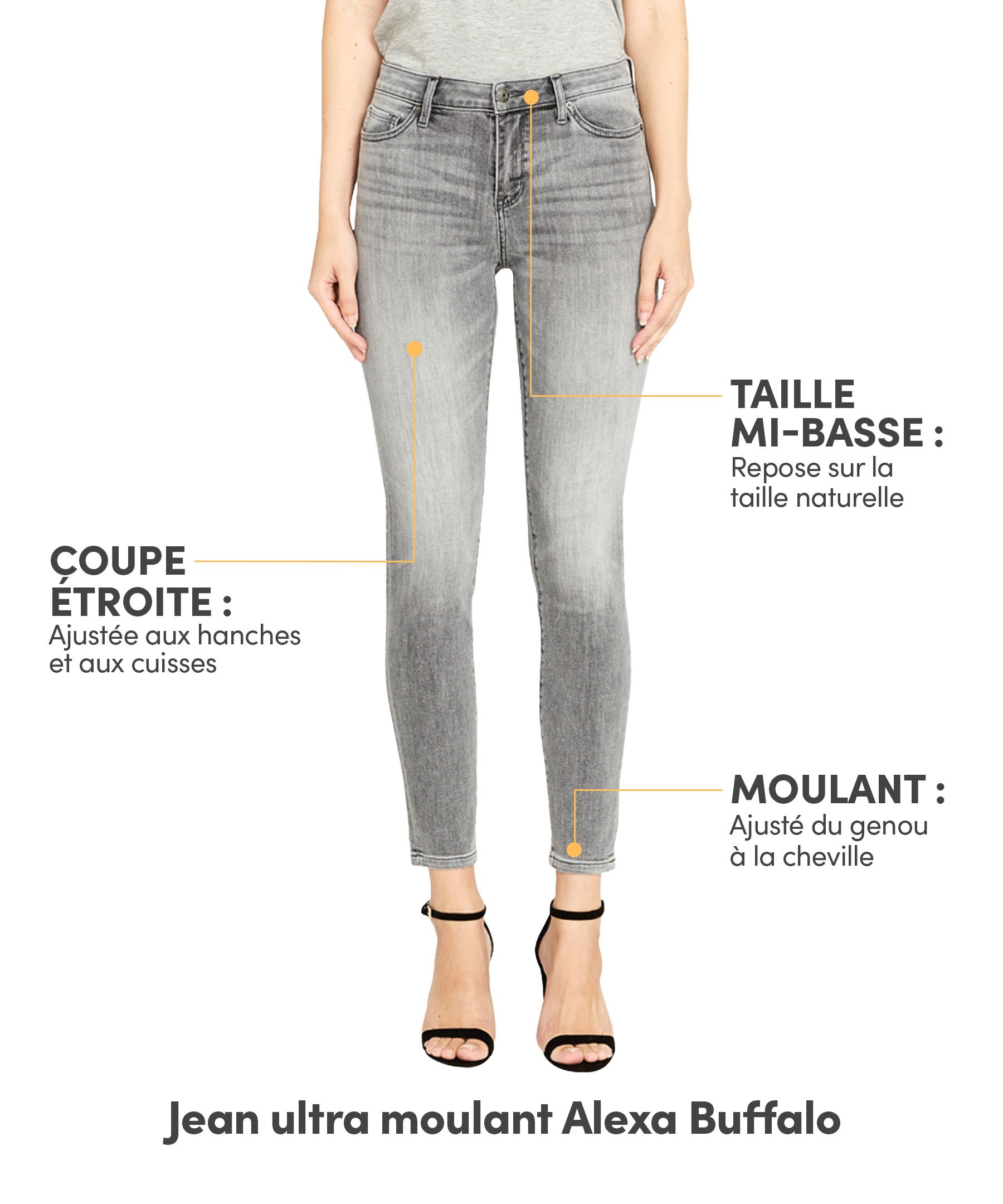 Jean ultra moulant à taille mi-basse pour femmes, Alexa, Buffalo
