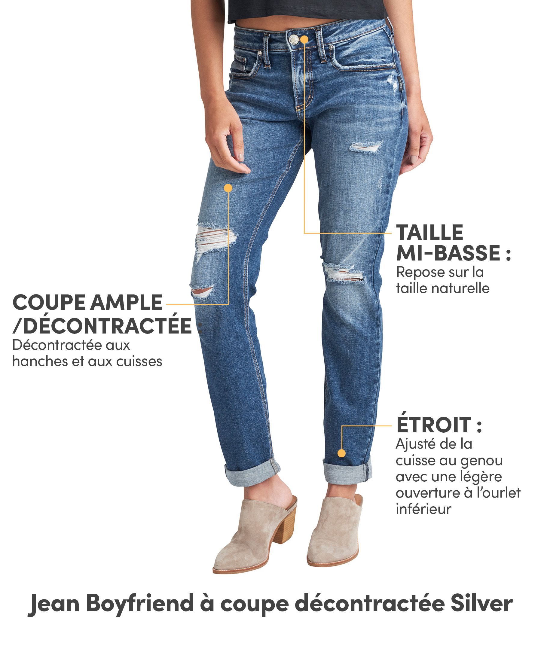 Silver Jean boyfriend coupe décontractée à taille mi-basse pour femmes
