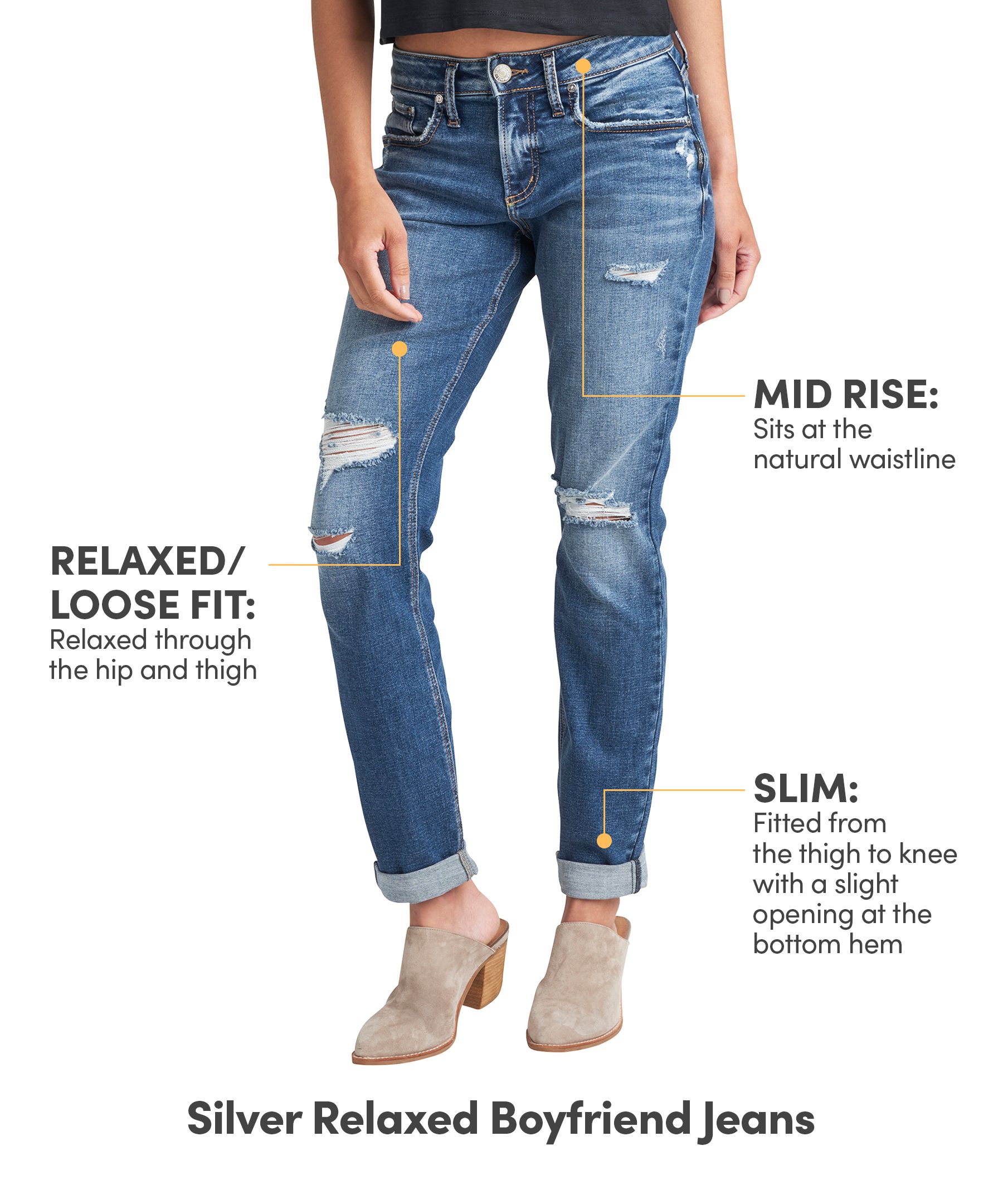 Silver Women's Mid Rise Relaxed Fit Boyfriend Jeans | Mark's