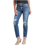 Silver Women's Mid Rise Relaxed Fit Boyfriend Jeans Front_Angled_Left