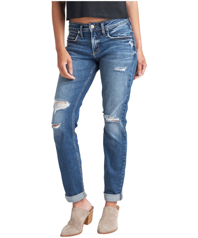 Silver Women's Mid Rise Relaxed Fit Boyfriend Jeans