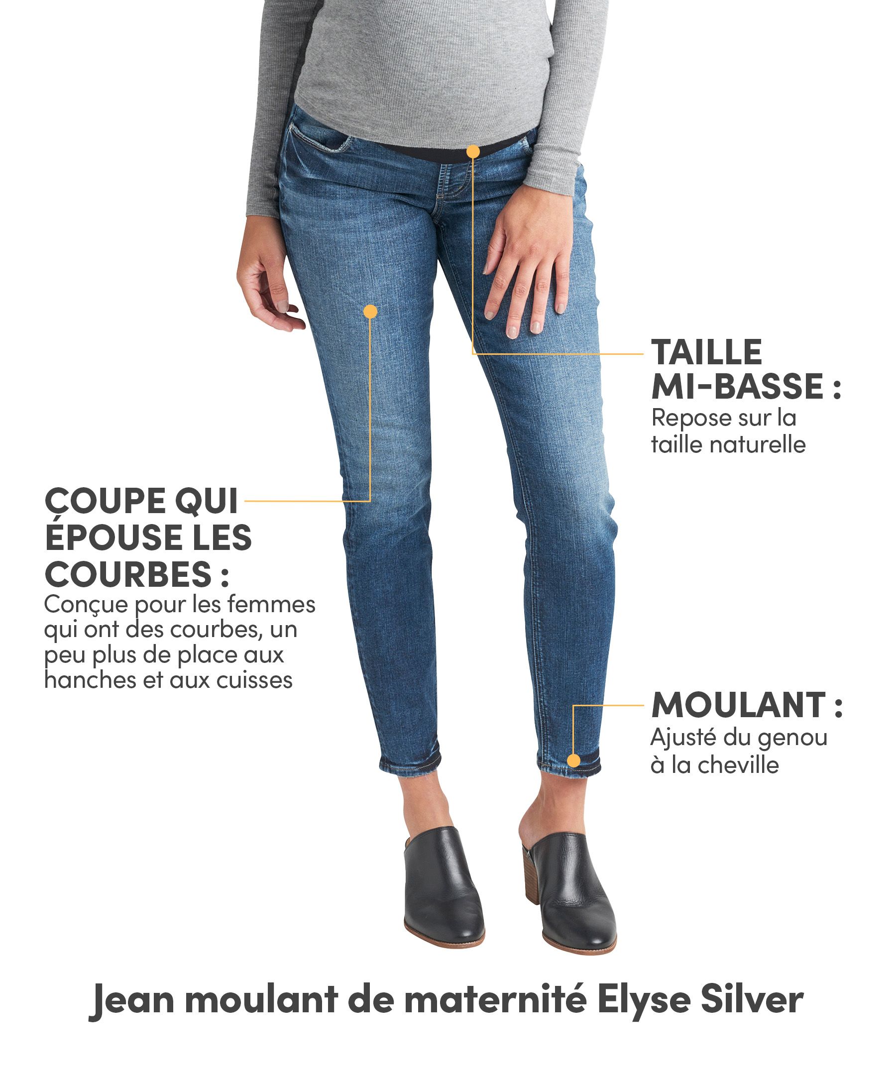 Jean de maternité moulant à taille mi-basse pour femmes, Elyse, Silver Jeans