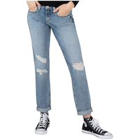Jean Boyfriend à jambe étroite et taille mi-basse pour femmes, Silver Front_Flat