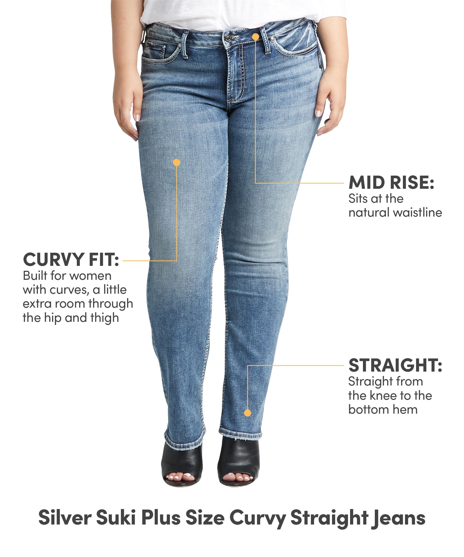 Silver Women's Curvy Suki Mid Rise Straight Leg Jeans - Plus Size